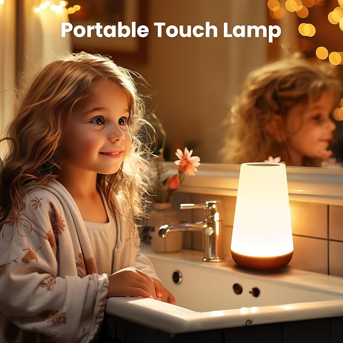 THAUSDAS Night Light, Dimmable Touch Lamp for Bedroom, Portable Table Bedside Lamp, 5 Brightness 13 RGB Colors, Night Lights for Baby Nursery Bathroom - Bloomnest