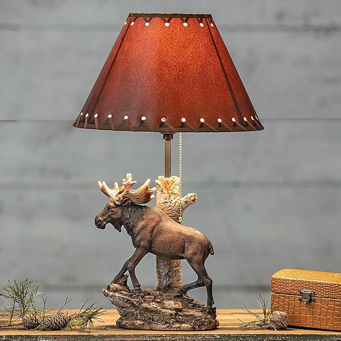 BLACK FOREST DECOR - Moose Climbing Table Lamp for Cabin, Living Room, Nightstand, Desk - Vintage Rustic Home Décor - 19.5" x 12" - Bloomnest