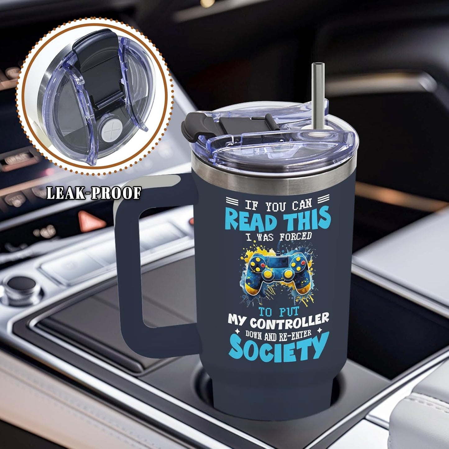 DUUV Gamer Gifts for Men, Gaming Gifts for Boys Kids Teen Son Adults Dad Husband, Christmas Thanksgiving Birthday Gift for Gamers, 40 Oz Gaming Tumbler with Handle and Straws, 1PCS