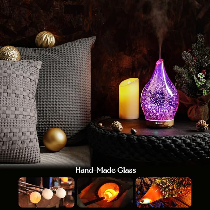 Porseme Essential Oil Diffuser 3D Firework Glass Aromatherapy Ultrasonic Humidifier Rose Gold, Auto Shut-Off, Timer Setting, BPA Free, Aroma Decoration for Home, Office, Gym, Spa, Premium Gift 150ml - Bloomnest