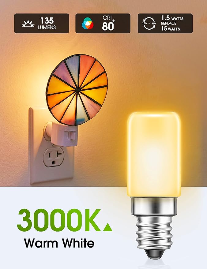LOHAS LED C7 S6 Night Light Bulb, 15 Watt Light Bulbs Equivalent(1.5W), Mini LED Bulb Candelabra E12 Base, Soft/Warm White 3000K LED, Small Light for Bedroom Salt Lamp(6 PACK) - Bloomnest