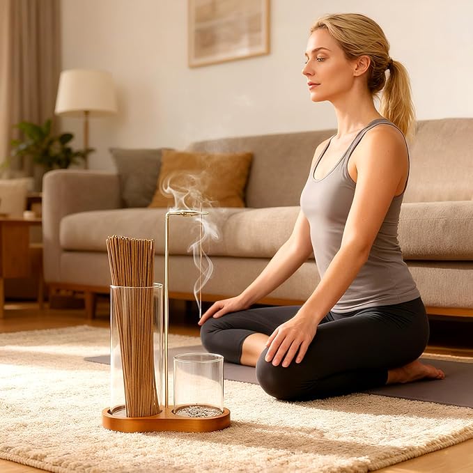 3 in 1 Incense Holder with Enlarged Ash Catcher for Sticks & Cones, Mess-Free Incense Burner with Brush, Ideal for Meditation, Yoga, Spa, Home Decor & Gift