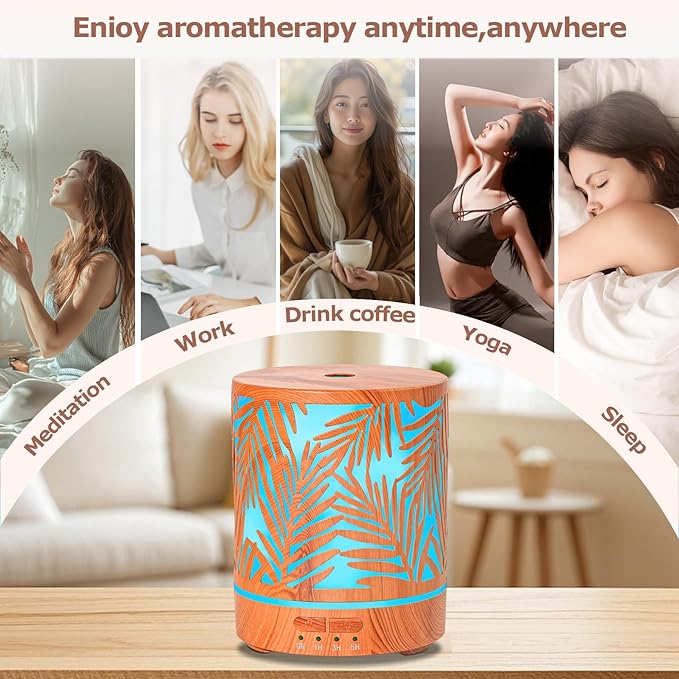 Essential Oil Diffuser Metal Aromatherapy Oil Diffusers for Large Room,Water Plants Pattern Ultrasonic Cool Mist Diffuser with Waterless Auto Shut-Off Protection,for Home Office,300ML - Bloomnest