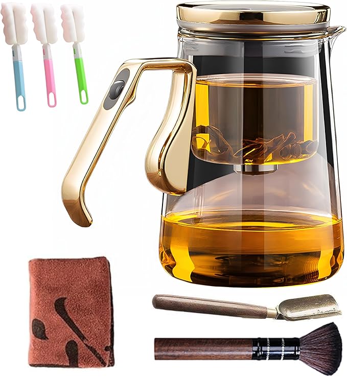 YJX Magnetic Glass Teapot, 25.4oz Small Enchanted Brewing Tea Pot, Witchcraft Magic Borosilicate Tea Set with Strainer for Loose Leaf or Herbal, Exquisite Kettle Gift for Tea Lovers(Golden) - Bloomnest