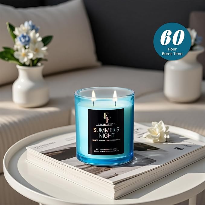 Summer's Night Scented Candle, 2-Wick Luxury Soy Wax Candle, 9 oz Aromatherapy Candle Home Fragrance Candles Gift - Bloomnest