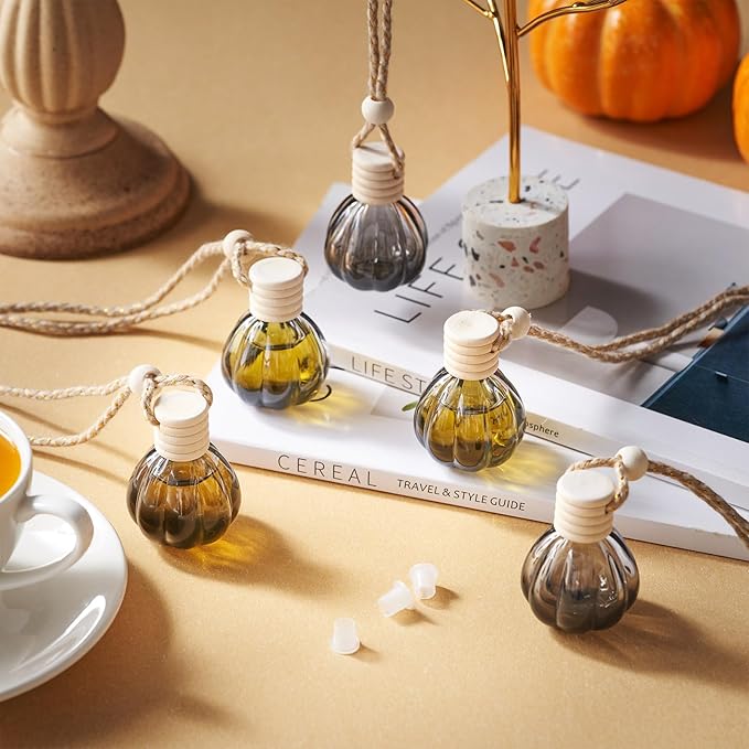 BBTO 50 Pcs Hanging Car Air Freshener Black Car Diffuser Bottles Empty Glass Perfume Bottle Freshener Diffuser Bottle Pendant for Essential Oil Fragrance Aromatherapy Bottles Ornament(Pumpkin) - Bloomnest