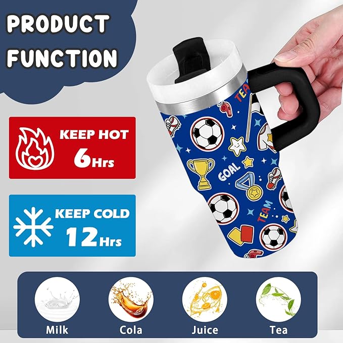 Sports Gifts for Kids - 14oz Blue Kids Sports Tumbler with Handle and Straw, Stainless Steel Insulated Water Cup, for Sport, School, Travel - Sport Lovers Gift for Children Birthday Gift Cup(1pc) - Bloomnest