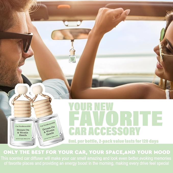 C Classy Car Air Freshener Hanging 2 Pack, D.Ream On Hotel Scent Diffuser Oil for Cars, Cute Car Accessories, Long-Lasting Fragrance, C ar Air Freshener for Women&Men Gift, Made in USA - Bloomnest