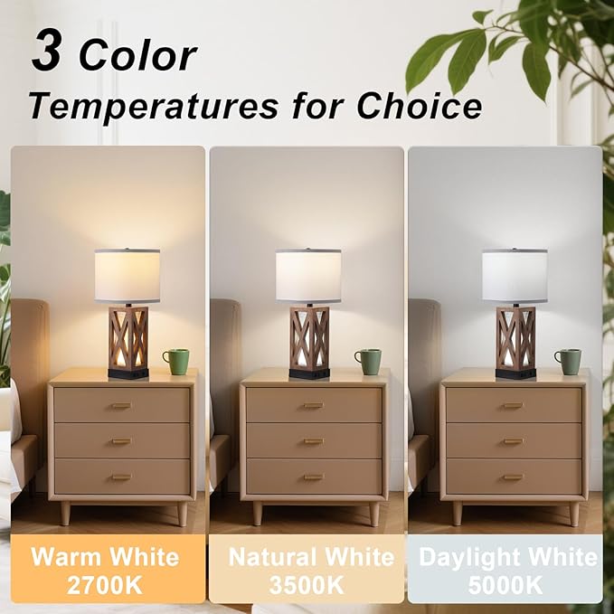 Wood Table Lamp, Vintage Nightstand Lamp with USB Charging Ports A/C, Farmhouse Bedside Lamps for Living Room - Bloomnest
