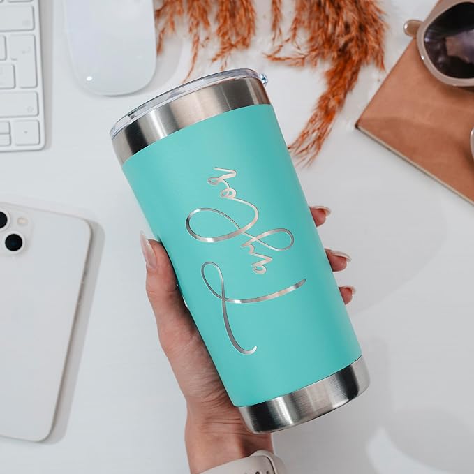 Be Burgundy Personalized Tumbler with Engraved Name - 12 Designs, 20 Oz Coffee Tumbler with Slider Lid, Teal, Double Wall Insulated Tumbler- Gift for Women, Mom, Personalized Gifts for Women - Bloomnest