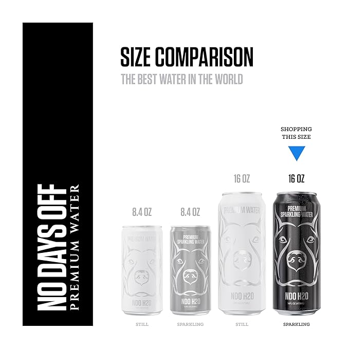 NO DAYS OFF Premium Sparkling Water - 12 Pack,16 fl oz, Sparkling (Unflavored) - Ultra-Purified Reverse Osmosis with Gentle Carbonation, Served in BPA-free 100% Recyclable Cans - Bloomnest