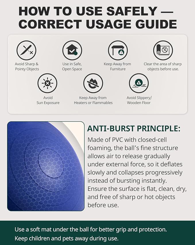Trideer Exercise Ball for Yoga, Pilates & Fitness – Stability Ball Equipment for Home Gym & Office Chair, Core & Balance Training Accessories, Physical Therapy Equipment, Quick Pump Included, 5 Sizes - Bloomnest