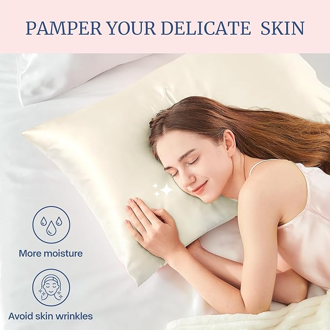 BEDELITE Satin Pillowcase for Hair and Skin, Super Soft and Cooling Similar to Silk Pillow Cases 2 Pack with Envelope Closure, Gift for Women Men(20"x26" Standard Size, Beige) - Bloomnest