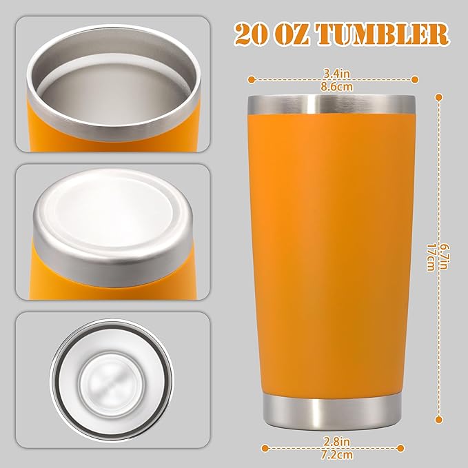 20 oz Tumbler with lid Double Wall Vacuum Insulated Tumblers Stainless Steel Coffee Mug Travel Coffee Tumbler Powder Coated Tumbler Cup Keep Hot&Cold - (Orange 12 Pack) - Bloomnest