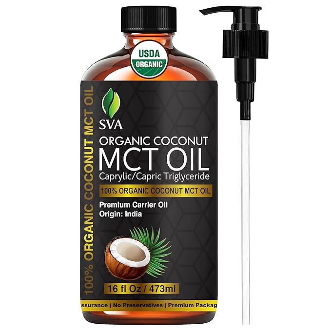 SVA MCT Oil Organic - 16 Fl Oz – 100% Natural Cold Pressed Organic MCT Oil - for Face, Skin Care, Hair Care, Scalp Massage & Body Massage – Carrier Oil - Bloomnest