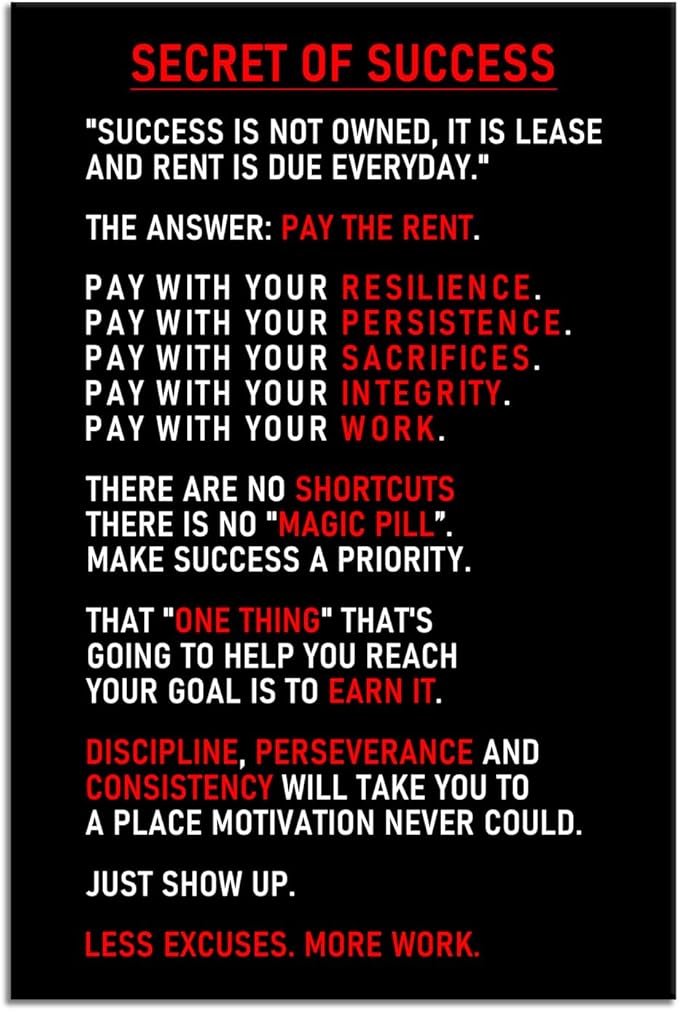 Inspirational Canvas Wall Art for Office Secret of Success Motivational Poster Inspiring Prints Artwork for Living Room Office Modern Home Decor Painting Pictures Stretched and Framed [24''Wx 36''H] - Bloomnest