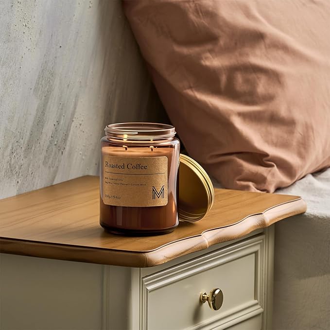 M&SENSE Roasted Coffee Home Scented Candle | 19.4oz, 117-Hour Burn | Natural Organic Soy Wax | Long-Lasting for Stress Relief and Gifting | for Bedroom，Relaxing SPA，Office - Bloomnest