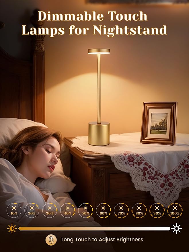 Rechargeable Lamps Cordless Lamps Set of 2,6000mAh Battery Lights,Dimmable+3 Colors Rechargeable Table Lamp,Portable Wireless Small Table Lamp for Bedroom/Kitchen/Bathroom/Dining/Bar/Outdoor [Adapter] - Bloomnest