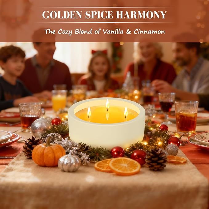 Viyffo Fall Candles - Vanilla & Cinnamon, 3 Wick Large Scented Candle, 20oz Soy Candles for Women & Men, Non Toxic Aromatherapy Candle, Ceramic Velas Perfect for Autumn Home Decor & Gift - Bloomnest