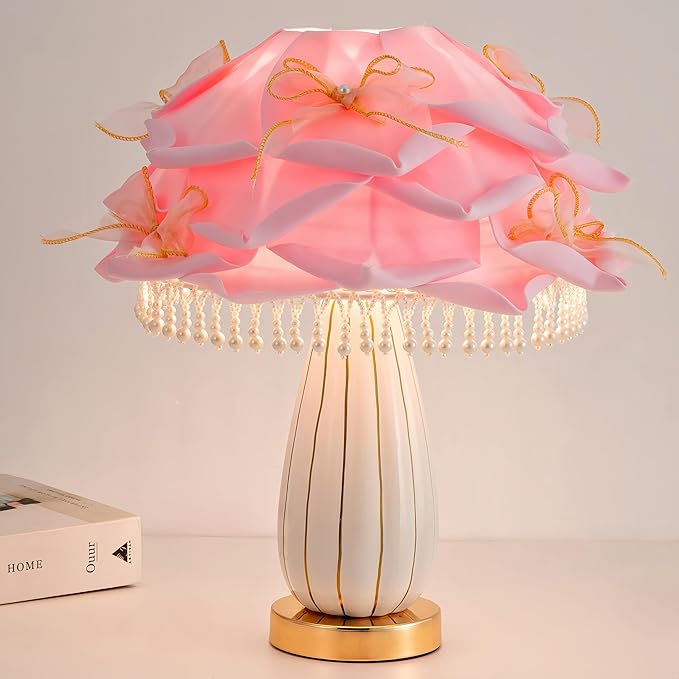 Pink Girls Table Lamp Romantic Bouquet Bedside Lamp Cute Nightstand Light Nordic Table Lamp for Bedroom Living Room Entry Office Study Room Kid Room Valentines Dating Wedding Decor - Bloomnest