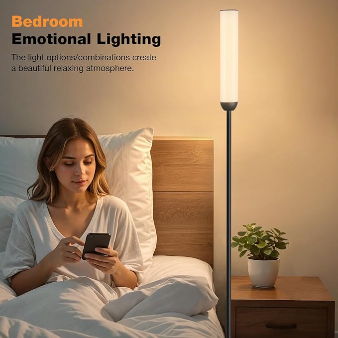 Ambimall LED Floor Lamp with Remote Control, 65" Standing Lamp with Stepless Adjustable 3000K-6500K Colors & 5%-100% Brightness, Foot Switch(Black) - Bloomnest