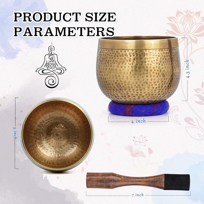 Tibetan Singing Bowls Set-Hand-hammered in Nepal Sound Bowl for Meditation, Yoga, Chakra, Meditation Accessories, Unique Gifts for Women, Men (Blue, 5 inch) - Bloomnest