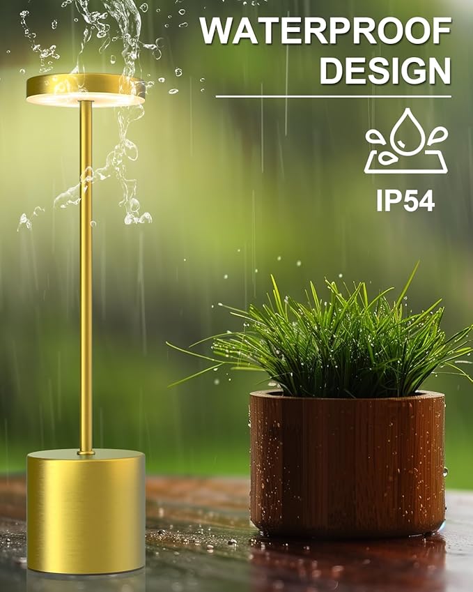 Cordless Table Lamps Rechargeable Set of 2, Portable LED Desk Lamp, 5000mAh Battery Powered Wireless Table Light - 3 Color Dimmable Lighting for Restaurant Dining Patio Outdoor Bedroom(Gold) - Bloomnest