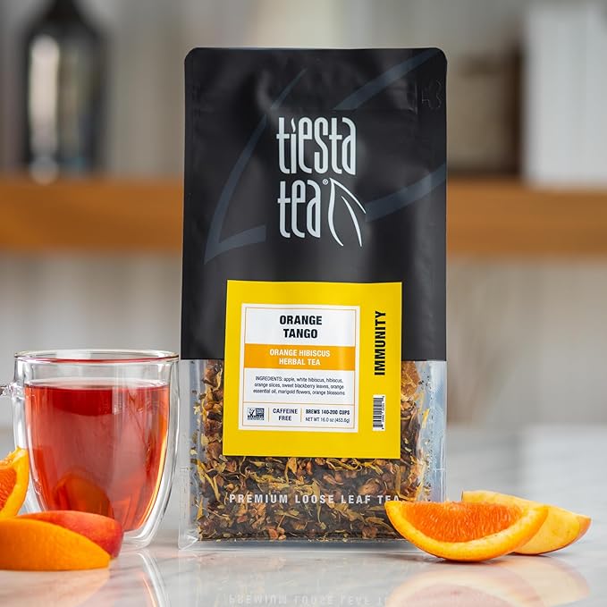 Tiesta Tea - Orange Tango, Loose Leaf, Orange Hibiscus Herbal Tea, Premium Non-Caffeinated Fruit Blend, Makes Hot or Iced & Up to 200 Cups, 16oz Resealable Pouch - Bloomnest