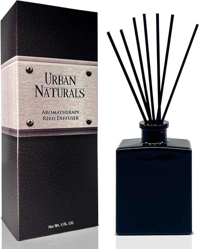 Urban Naturals Oud & Citrus Reed Diffuser Set – Made with Essential Oils – Citrus, Oud, Cedar, Amber & Wood Notes – 5 Ounce Sleek Black Rectangular Refillable Glass Bottle – Made in the USA UrbanNaturals