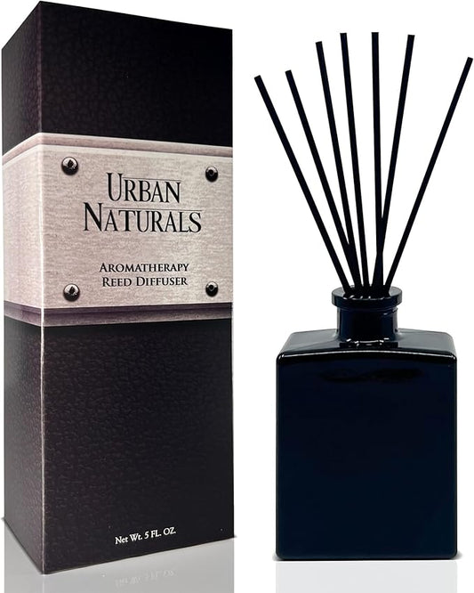 Urban Naturals Crisp White Linen Reed Diffuser Gift Set – Citrus, Ozone, Ylang–Ylang, Lilies & Sandalwood for a Fresh Smelling Home – 5 Ounce Sleek Black Rectangular Glass Bottle – Made in the USA UrbanNaturals