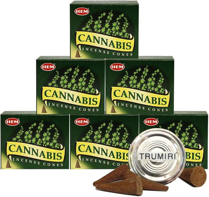 TRUMIRI Incense Cone Holder Bundle with Hem Cannabis Incense Cones - Pack of 6 (Approx 60 Cones) TRUMIRI