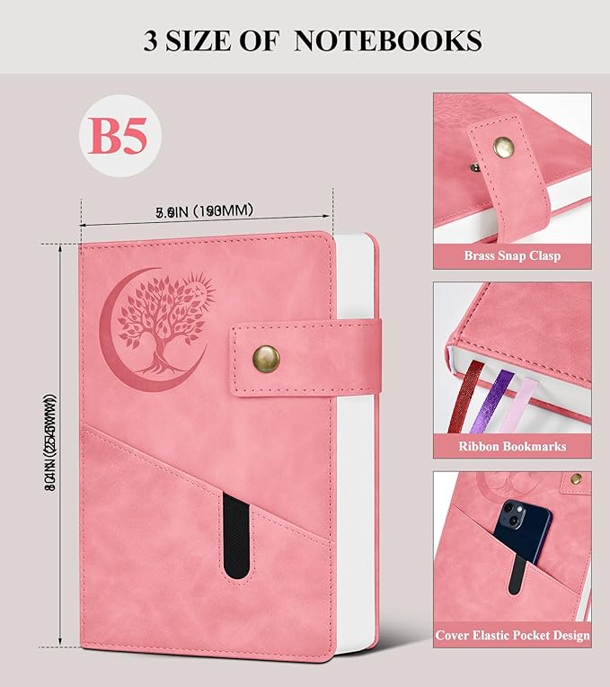 365 Page Thick Lined Journal Notebook for Men Women, B5 Large Leather Journals for Writing, Hardcover Notebooks for Work, School, Note Taking, Business, Travel Diary, College Ruled 7.6" x 10" - Bloomnest