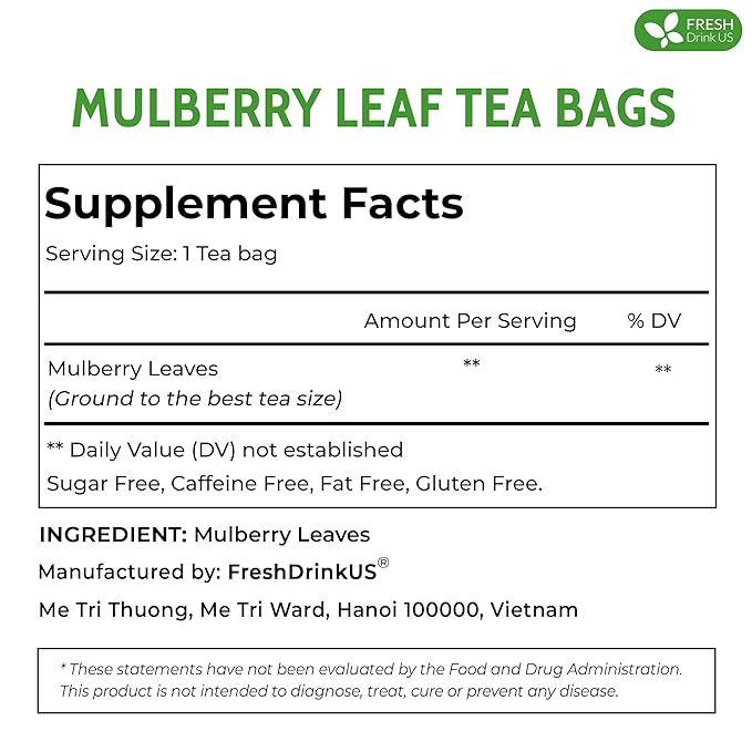 FreshDrinkUS Premium 120 Mulberry Leaf Tea Bags, 100% Natural & Pure. Loose Leaf Herbal Tea. Made with Natural Material Tea Bags. No Sugar, No Caffeine, No Gluten, Vegan - Bloomnest