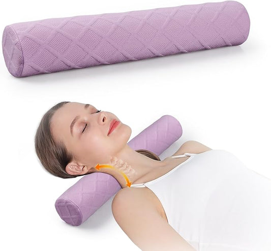Cozyhealth 3.1" H Small Cervical Roll Pillow, Medium Soft Memory Foam Neck Round Pillow Cylinder Bolster Pillow for Sleeping, Round Neck Support for Bed, Legs, Back and Yoga (Purple, Small - 3.1" H) - Bloomnest