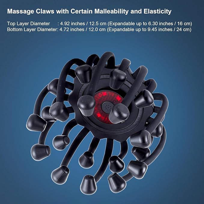 Electric Scalp Massager - Octopus Head Massager Stress Relax, 20 Claw Multi-Configuration Array Vibrating Nodes, 5 Modes, Bluetooth Music, Hair Scalp Relaxation, Fatigue Relief JIEJUNJIE