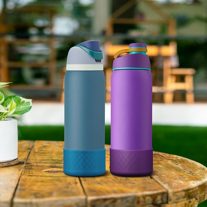 2PCS Silicone Water Bottle Boot for Owala 24oz 32oz 40oz, Anti-Slip Protective Sleeve Bottom Bumper Protector for FreeSip, Twist, and Flip Stainless Steel Water Bottles Alwenid