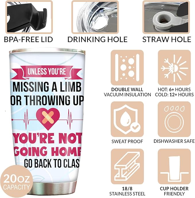 School Nurse Tumbler Stainless Steel 20oz with Straw Lid, School Nurse Appreciation Gifts Bulk For Women Birthday Christmas, Funny Coffee Cup for Work - Bloomnest