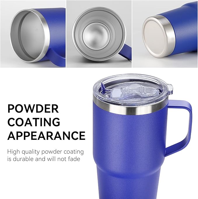 VEGOND 20 oz Tumbler Bulk with Handle Lid and Straw, Stainless Steel Insulated Travel Coffee Mug Set, Spill Proof Double Wall Metal Tumblers Cups, Powder Color Royal Blue 12 Pack - Bloomnest