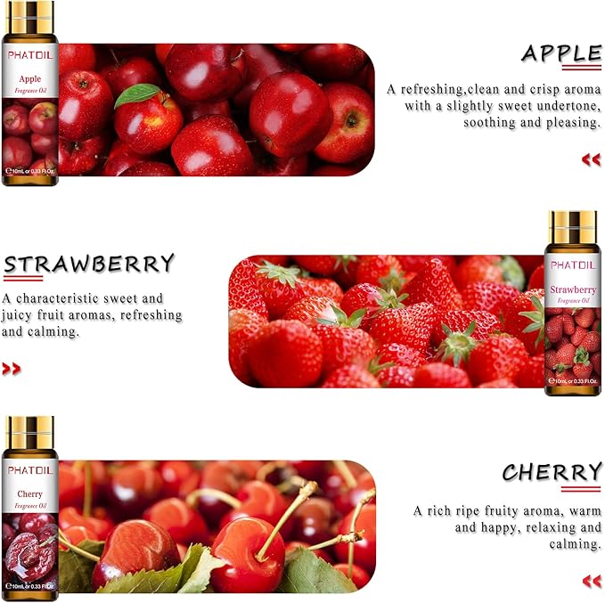 PHATOIL 9Pcs Fruity Fragrance Oil Gift Set, 10ml/0.33fl.oz Fragrance Oils for Soap, DIY Candle, Bath Bombs Making, Fruit Scented Oils for Diffusers for Home - Bloomnest