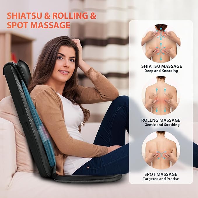 Back Massager for Pain Relief Deep Tissue - Shiatsu Back Massager with Heat for Chair, Massage Chair Pad, Back Support Inflatable Flap Chair Massage Seat Cushion, Gifts for Men Dad - Bloomnest