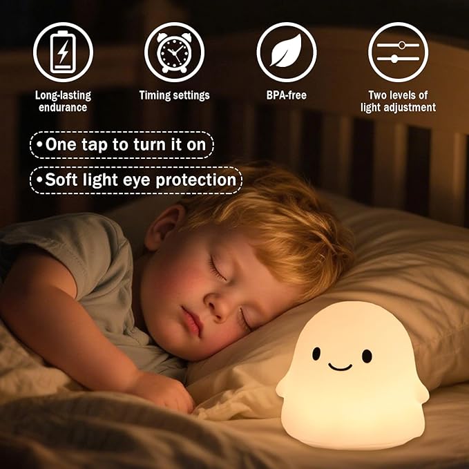 Halloween Ghost Night Light, Kids Halloween Gifts - Cloud Nightlight, Halloween Decorations, Squishy Silicone, Dimmable, Rechargeable, 30-Min Timer, Bedroom Nursery Bedside, Room Decor - Bloomnest