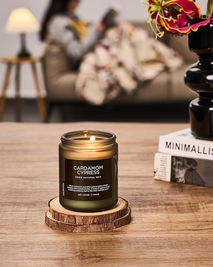 M&SENSE Cardamon & Cypress Single Cotton Wick Natural Soy Wax Autumn Fragrance Candle for Home Decor, Fall Scented Gift for Holiday 7.05oz 50 Hours Burn Clean Non Toxic Candle - Bloomnest