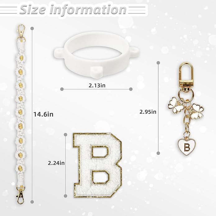 Compatible with Owala Water Bottle Accessories, Cute Letter Charm Set with Boho Handle Strap, Monogram Sticker, Silicone Ring, Keychain Decoration, for FreeSip 24 32 40oz, Owala Kids, Tumbler Gift SITKOL