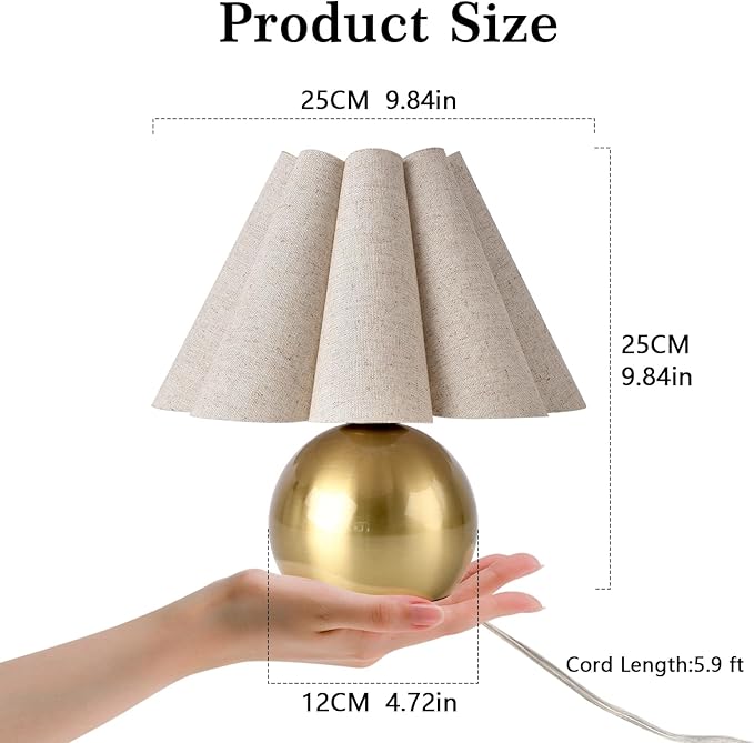 Gold Small Bedside Table Lamp for Bedroom, Brass Gold Bedroom Lamps for Nightstand, Cute Mini Table Lamps for Small Spaces with Scalloped Shade for Kitchen Counter, Bookshelf, Living Room, Kids Dorm - Bloomnest