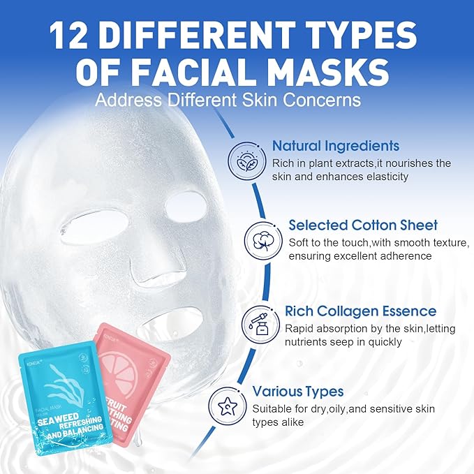 72 Pack Collagen Face Masks Skincare Set for Women, Hydrating & Moisturizing Face Mask for Skin Care, Bulk Sheet Face Masks for All Skin Types, Spa Party Gifts for Women - Bloomnest