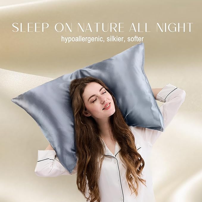ZIMASILK 100% Pure Mulberry Silk Pillowcase for Hair and Skin Health,Soft and Smooth,Both Sides Premium Grade 6A Silk,600 Thread Count,with Hidden Zipper,1pc (Queen 20''x30'',Slate Blue) - Bloomnest
