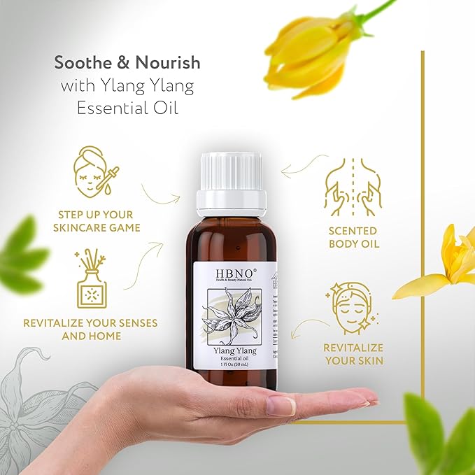 HBNO Ylang Ylang Essential Oil - 1 OZ (30 ml) Travel Size - Perfect for Aromatherapy, DIY, Candle Making, Soap Making, Diffusers - Bloomnest