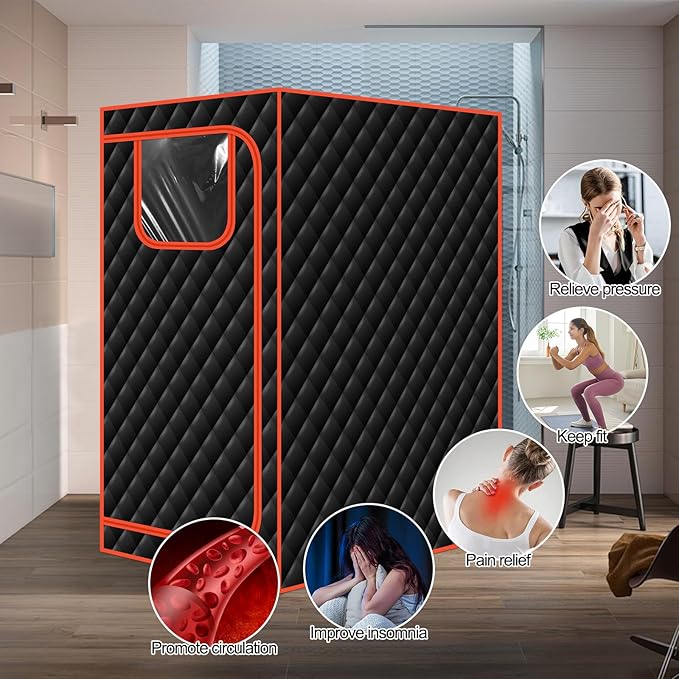 Smartmak Portable Infrared Sauna, 1-2 Person X-Large Infrared Sauna Box, Full Size Personal Home Sauna Tent, with Adjustable Folding Chair, Remote Control, LED Red Light (Black-2 Person) Smartmak