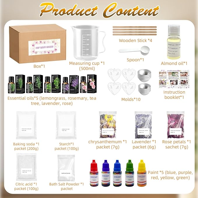 DIY Bath Bombs Making Kit for Teen Girls, Bath Bubble Toy with Molds and Scents, Spa Gift Set, Multi-Colored - Bloomnest