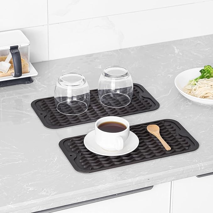 Silicone Dish Drying Mat for Multiple Usage,Easy clean,Eco-friendly,Heat-resistant Silicone Mat for Kitchen Counter or Sink,Refrigerator or Drawer Liner Coffee S 12 inches x 6 inches - Bloomnest